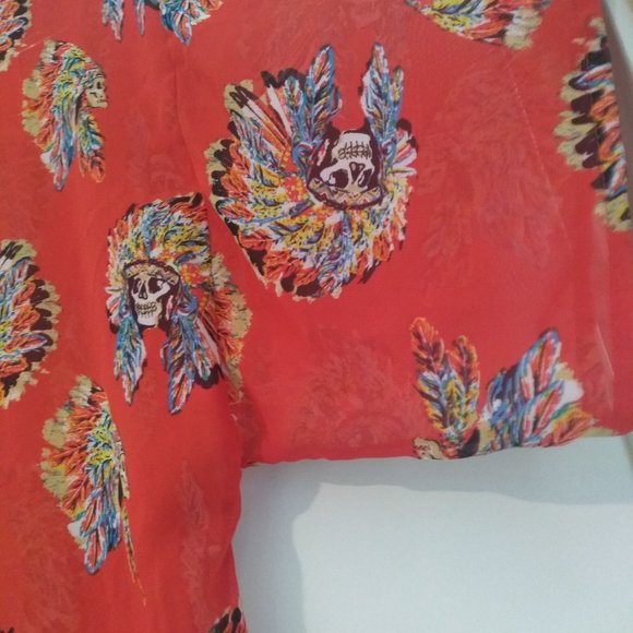 Unique Skull Face Red Wide Sleeve Blouse/Robe Wear with Tank Top or T-Shirt - Picture 2 of 5